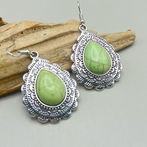 Silver and Green Teardrop Earrings